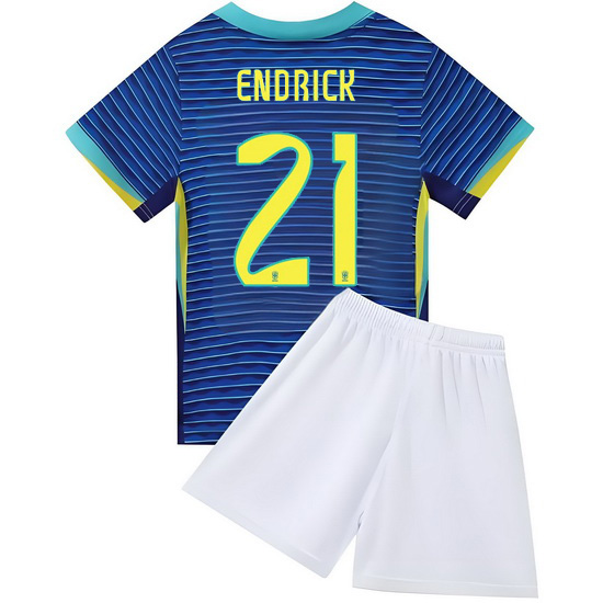 2024 Endrick #21 Blue Brazil Away Kids Soccer Jersey