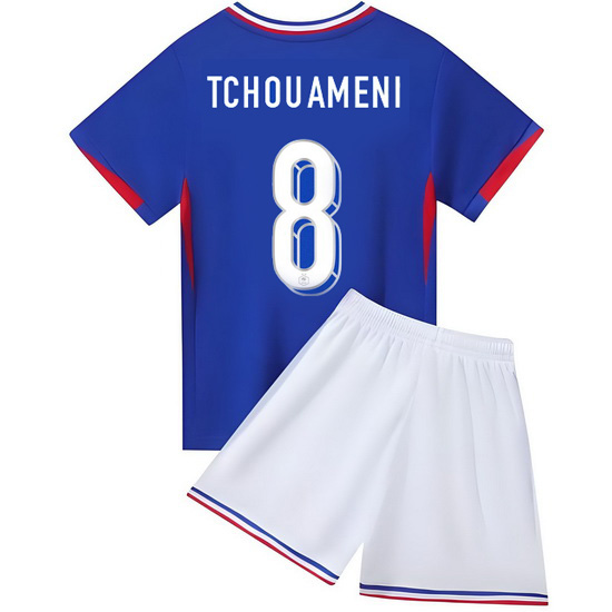 2024 Aurelien Tchouameni #8 Blue France Home Kids Soccer Jersey