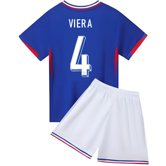2024 Patrick Vieira #4 Blue France Home Kids Soccer Jersey