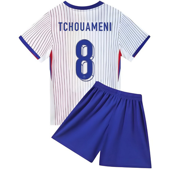 2024 Aurelien Tchouameni #8 White France Away Kids Soccer Jersey