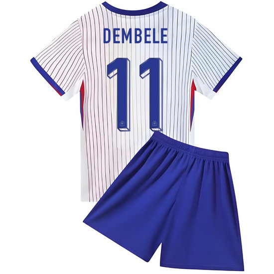 2024 Ousmane Dembele #11 White France Away Kids Soccer Jersey