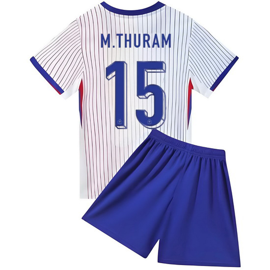 2024 Marcus Thuram #15 White France Away Kids Soccer Jersey