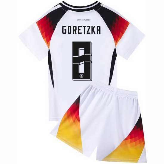 2024 Leon Goretzka #8 White Germany Home Kids Soccer Jersey