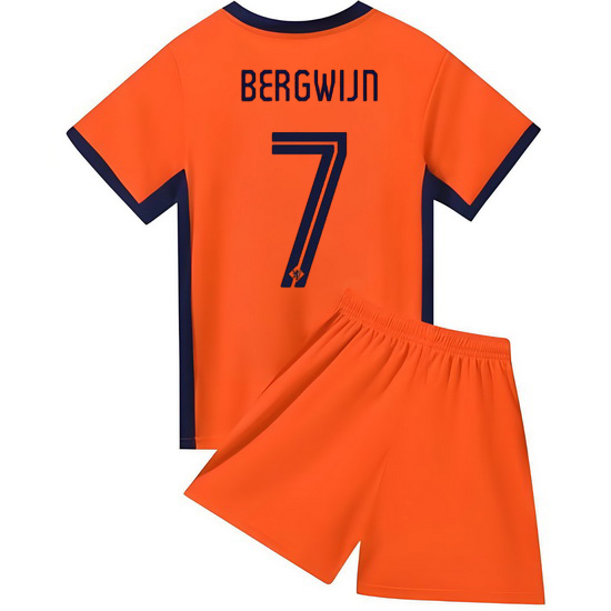 2024 Steven Bergwijn #7 Orange Netherlands Home Kids Soccer Jersey