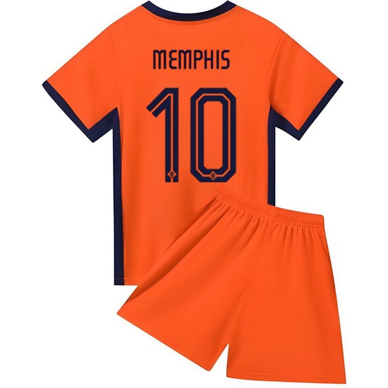 2024 Memphis Depay #10 Orange Netherlands Home Kids Soccer Jersey