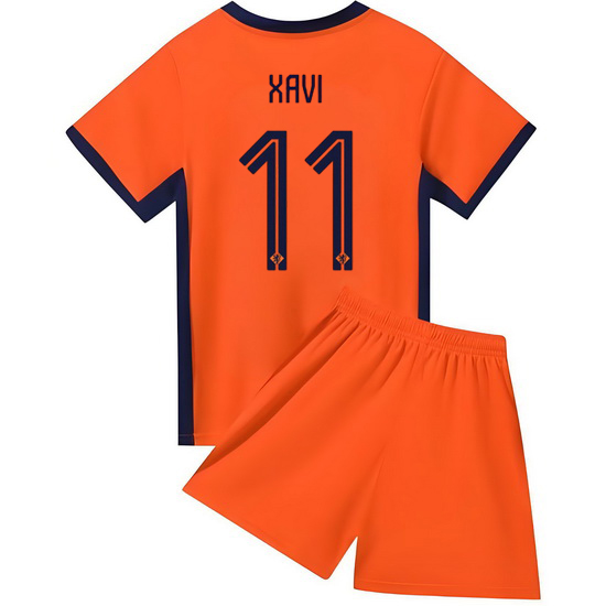 2024 Xavi Simons #11 Orange Netherlands Home Kids Soccer Jersey