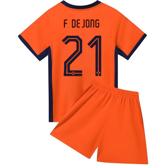 2024 Frenkie de Jong #21 Orange Netherlands Home Kids Soccer Jersey