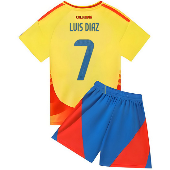 2024 Luis Diaz #7 Yellow Colombia Home Kids Soccer Jersey