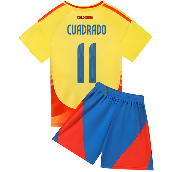 2024 Juan Cuadrado #11 Yellow Colombia Home Kids Soccer Jersey