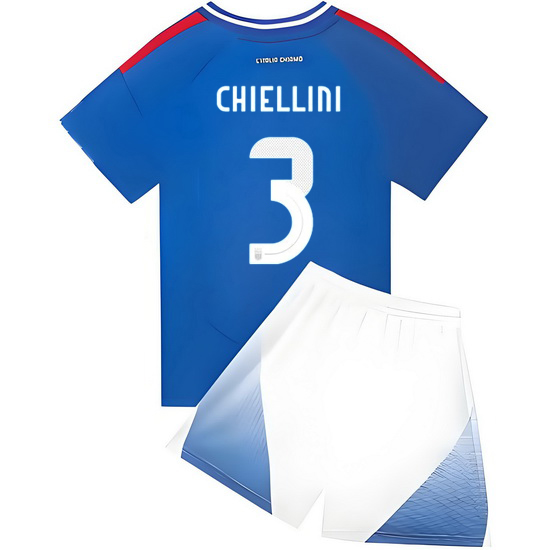 2024 Giorgio Chiellini #3 Blue Italy Home Kids Soccer Jersey