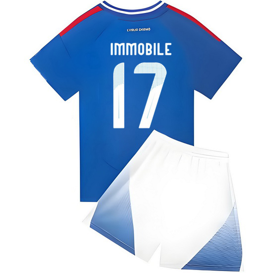 2024 Ciro Immobile #17 Blue Italy Home Kids Soccer Jersey