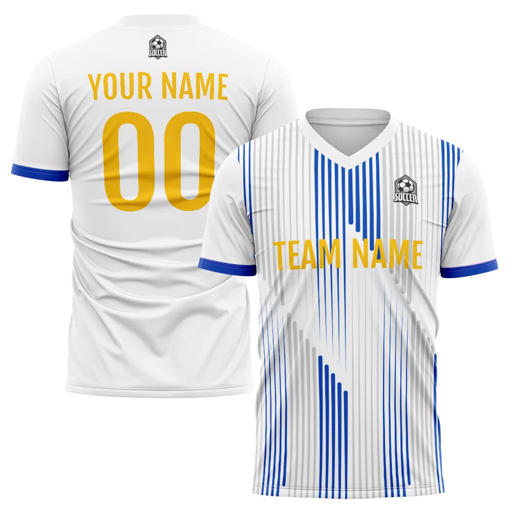 Custom Soccer Jersey White Blue Fashion Personalized Team Shirt