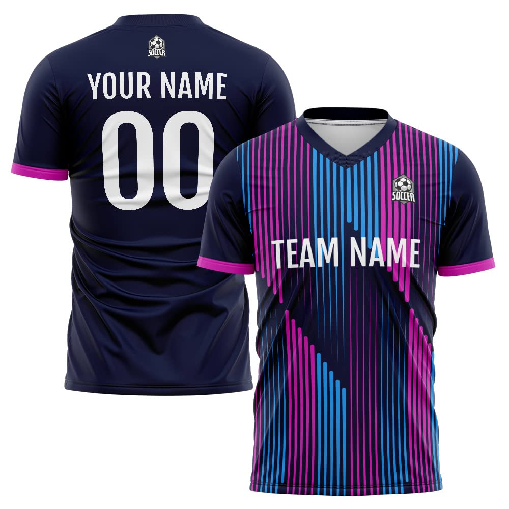Custom Soccer Jersey Navy Pink Blue Fashion Personalized Team Shirt