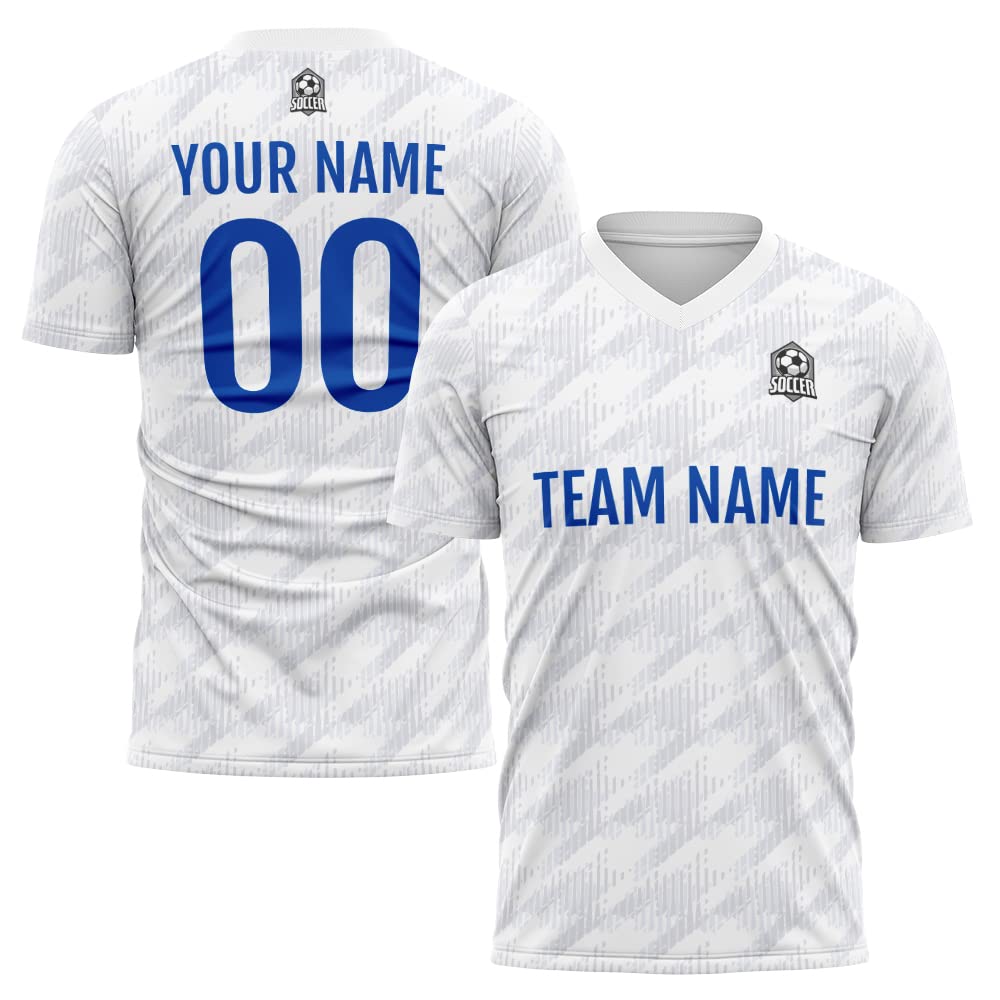 Custom Soccer Jersey White Blue O Fashion Personalized Team Shirt