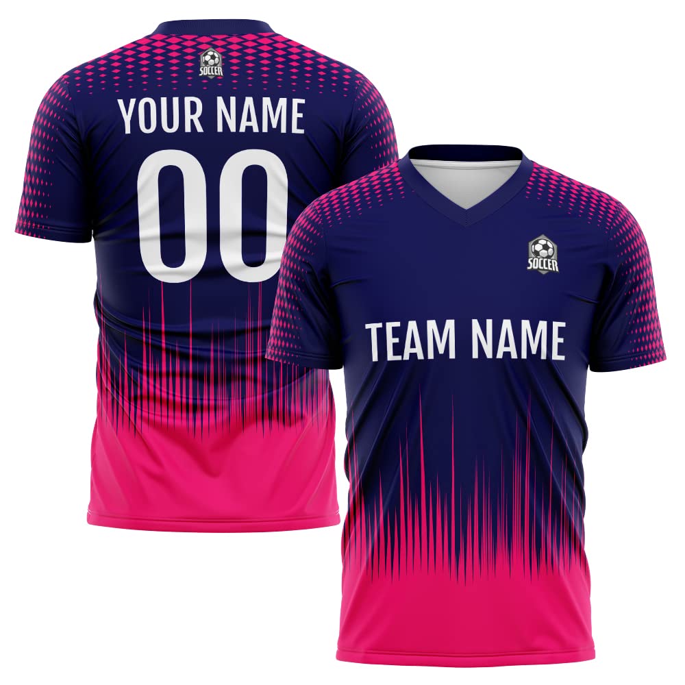 Custom Soccer Jersey Navy Pink Fashion Personalized Team Shirt
